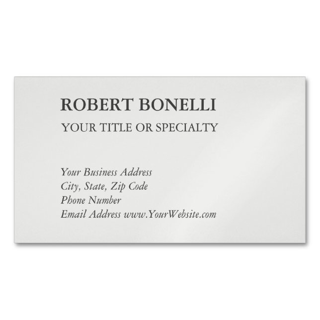 Unique Modern Platinum Grey Stylish Minimalist Magnetic Business Card (Front)