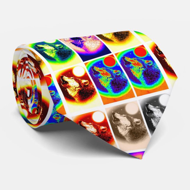 Unique Modern Pop Art Style Wolf Tie (Rolled)