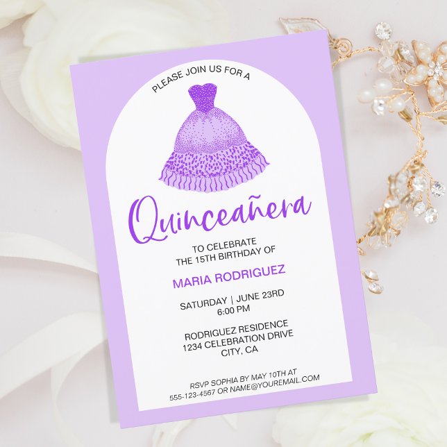 Unique Modern Purple Gown Quinseanera Celebration Invitation (Creator Uploaded)