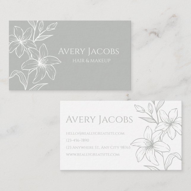 Unique Modern Sage Green Boho Floral  Business Card (Front/Back)