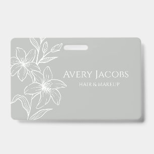 Unique Modern Sage Green Boho Floral  ID Badge