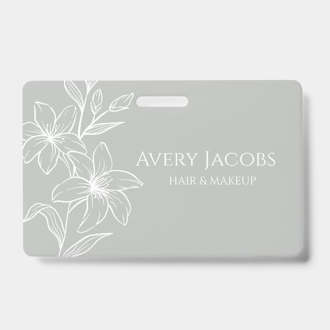 Unique Modern Sage Green Boho Floral  ID Badge (Front)
