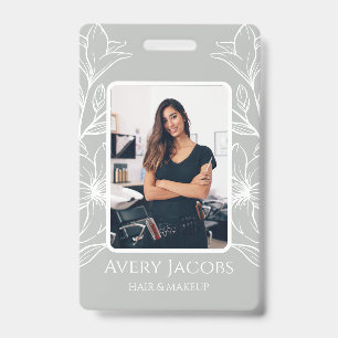 Unique Modern Sage Green Boho Floral  ID Badge