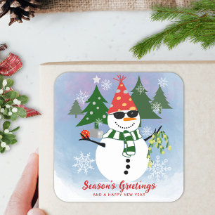 Unique Modern Stylish Snowman Snowflakes Christmas Square Sticker