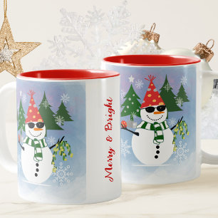 Unique Modern Stylish Snowman Snowflakes Christmas Two-Tone Coffee Mug