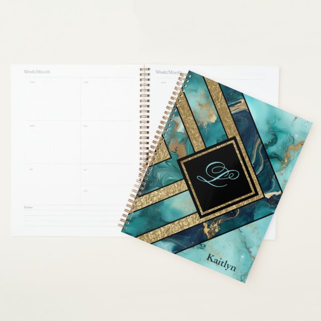 Unique Modern Teal Gold Geometric Planner (Display)