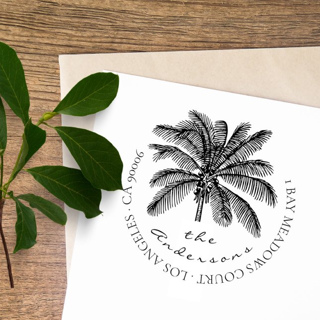 Unique Modern Tropical Palm Tree Return Address Rubber Stamp (Creator Uploaded)