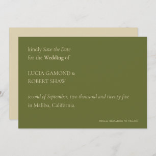 Unique Modern Typography Olive Green Wedding Save The Date