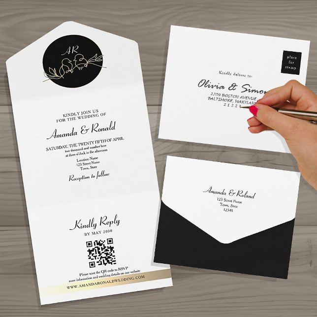 Unique Monogram Black and White Wedding All In One Invitation (Creator Uploaded)