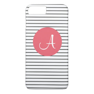 Unique Monogram Black White Pink Striped iPhone 8 Plus/7 Plus Case