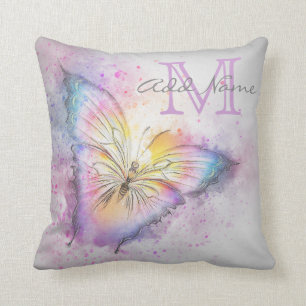 Unique Monogram Colourful Butterfly Watercolor Cushion