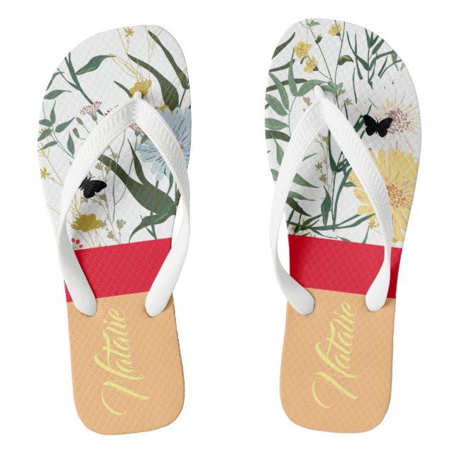 Unique monogram gift l Colourful botanical Trendy Thongs (Footbed)