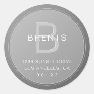 Unique Monogram Grey Gradient Return Address Classic Round Sticker