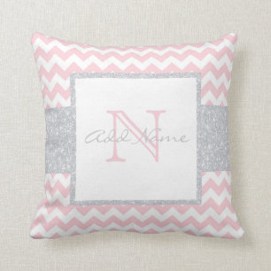 Unique Monogram Grey Pink Chevron Baby Girl Pillow