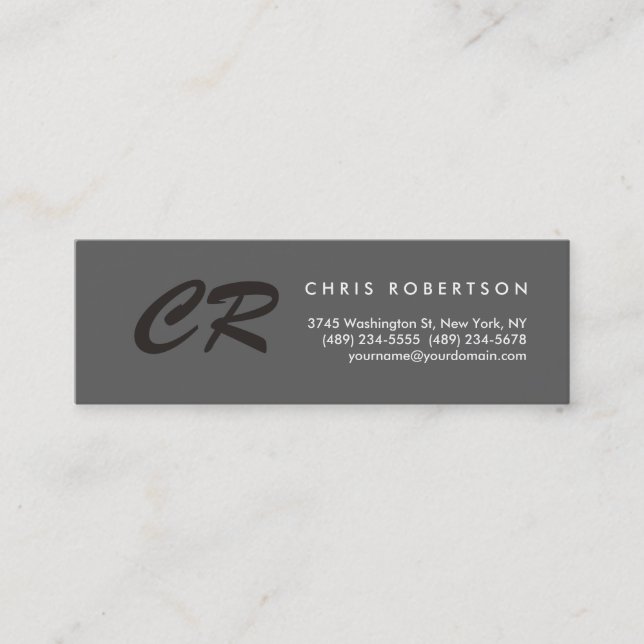 Unique Monogram Grey Slim Size Business Card (Front)