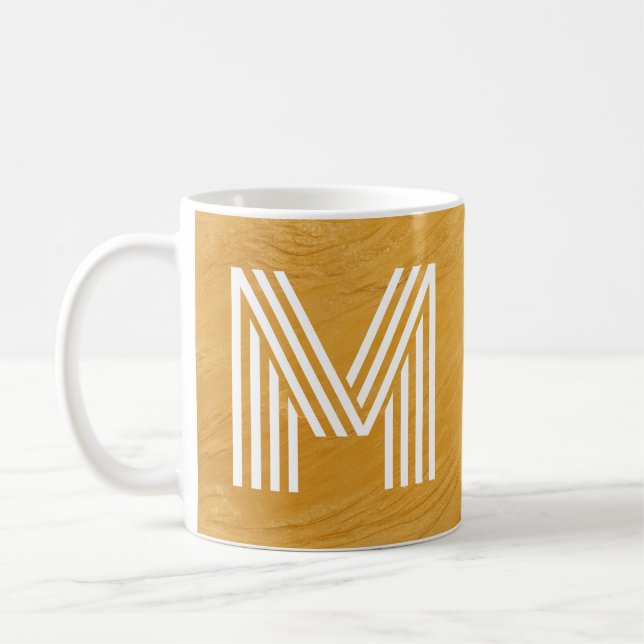 Unique Monogram Initial Textured Gold and White  Coffee Mug (Left)