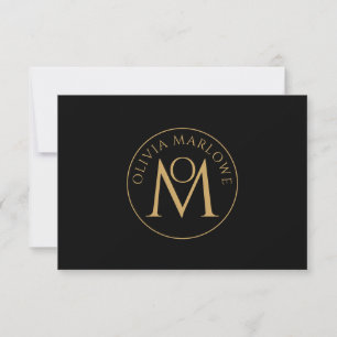 Unique Monogram Logo Gold Black Name Notecard