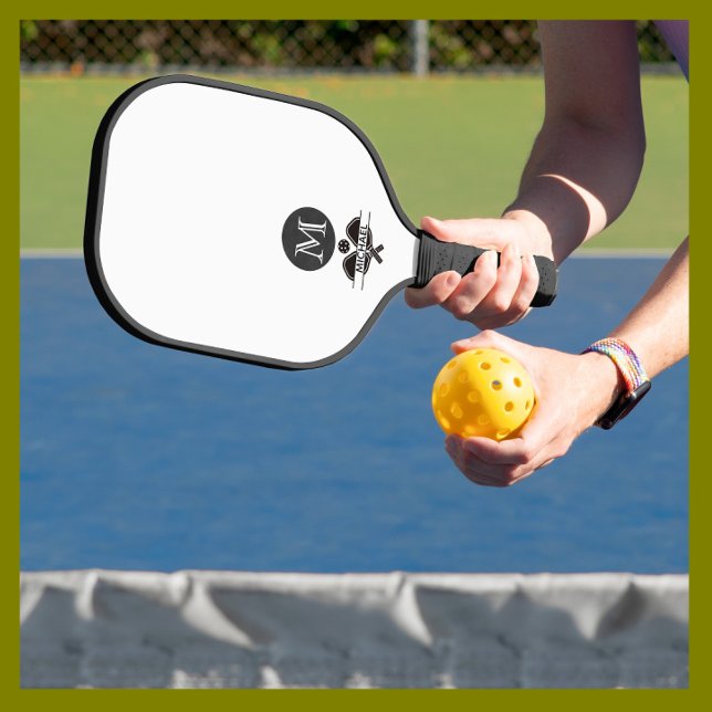 Unique Monogram Name Black White  Pickleball Paddle (Creator Uploaded)