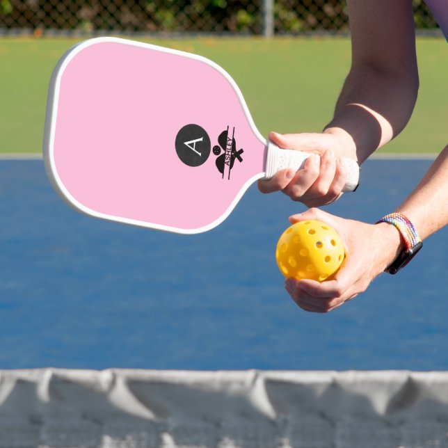 Unique Monogram Name Pink White  Pickleball Paddle (Insitu)