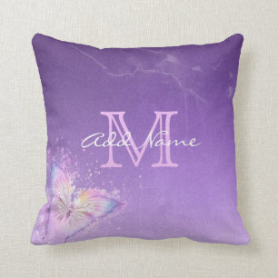 Unique Monogram Purple Butterfly Watercolor Girl Cushion