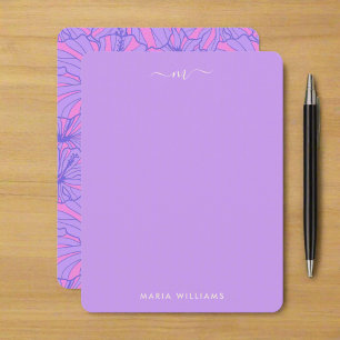 Unique Monogram Purple & Pink Flowers Thank You Card