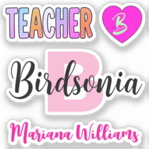Unique Monogram Teacher Name Stickers (for Girls)