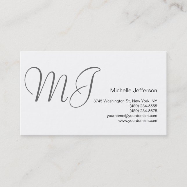 Unique Monogram White Grey Standard Business Card (Front)