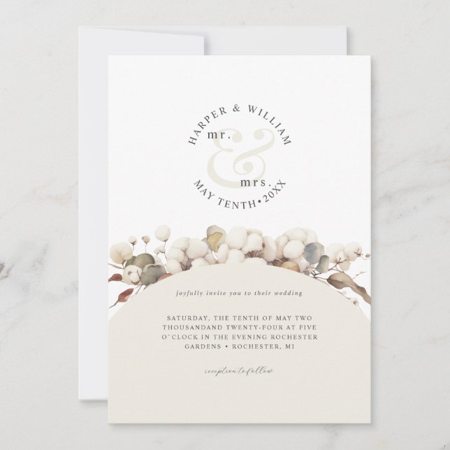 Unique monogrammed modern boho wedding invitation (Front)