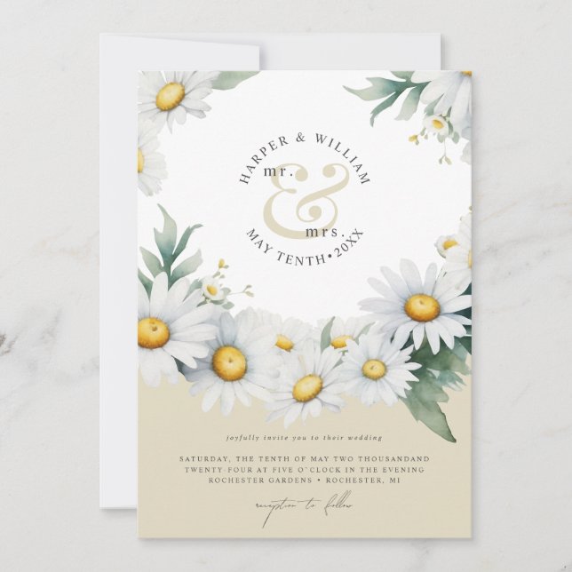 Unique monogrammed modern boho wedding invitation (Front)