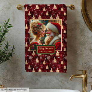 Unique Mr. and Mrs. Claus Red Gold Bath Towel