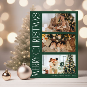 Unique multi photo red merry christmas card