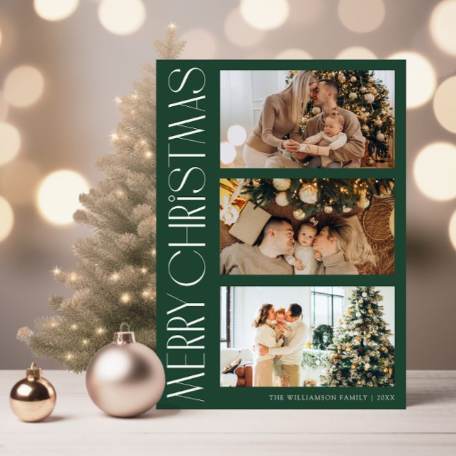 Unique multi photo red merry christmas card (Creator Uploaded)