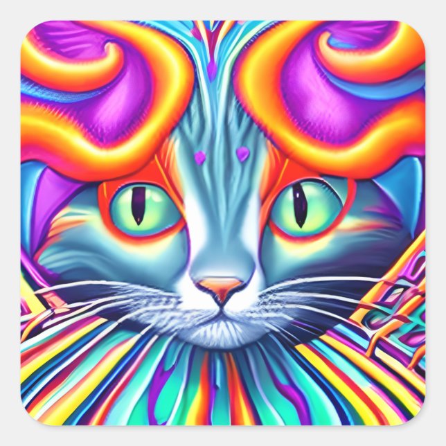  Unique Mystical Kitty Cat Square Sticker (Front)