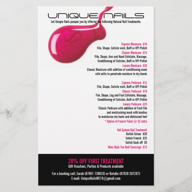 Unique Nails Salon Flyer (Front)