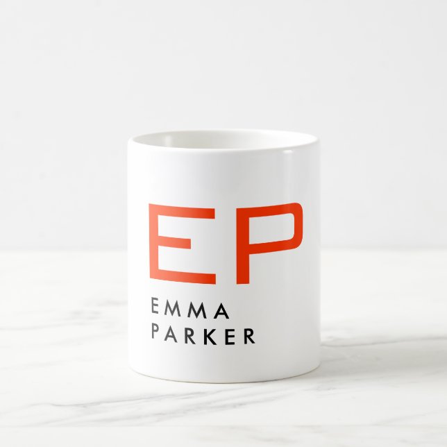 Unique Name Black White Trendy Red Monogram Coffee Mug (Center)