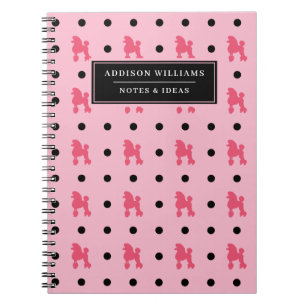 Unique Name Girly Pink Black Poodles Pattern Notebook
