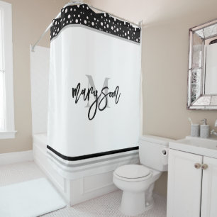 Unique Name & Monogram, Black and White Shower Curtain