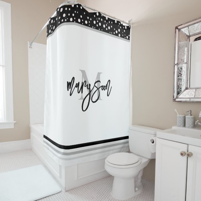 Unique Name & Monogram, Black and White  Shower Curtain (In Situ)