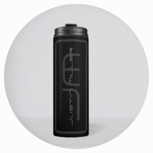 Unique Name & Monogram   Dark Grey & Black Thermal Tumbler