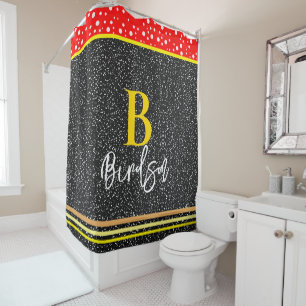 Unique Name & Monogram, Modern Red Gold & Black Shower Curtain