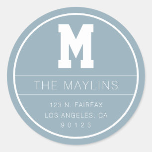 Unique Name & Monogram Template   Dusty Blue Classic Round Sticker