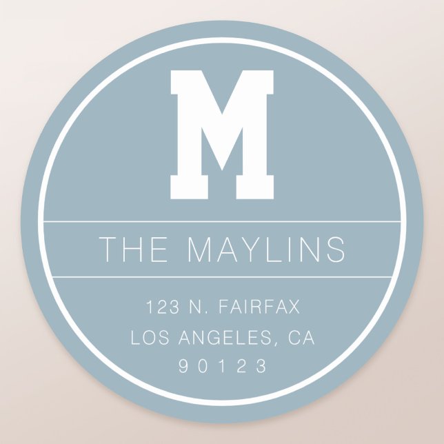 Unique Name & Monogram Template | Dusty Blue Classic Round Sticker (Creator Uploaded)