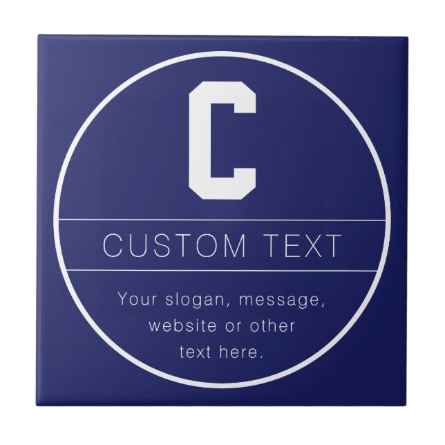 Unique Name & Monogram Template | Navy Blue Ceramic Tile (Front)