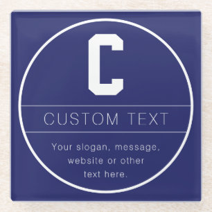 Unique Name & Monogram Template Navy Blue Glass Coaster