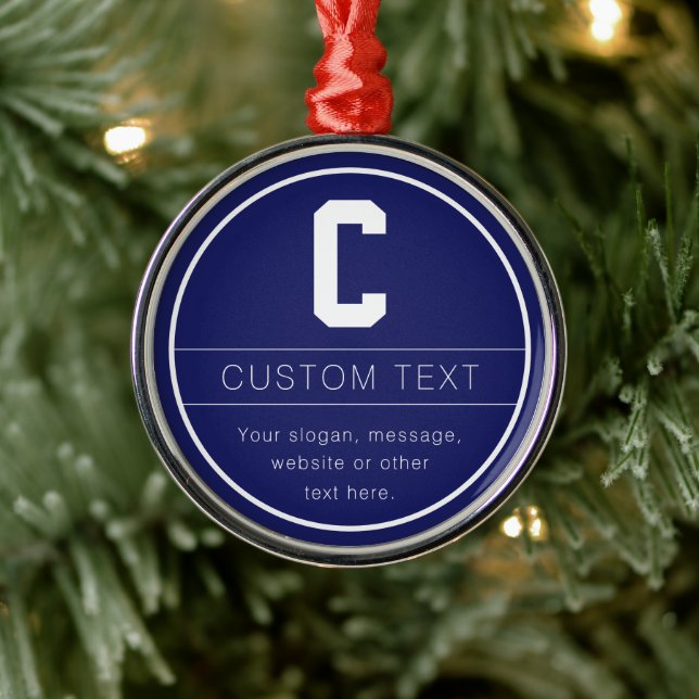 Unique Name & Monogram Template | Navy Blue Metal Ornament (Tree)