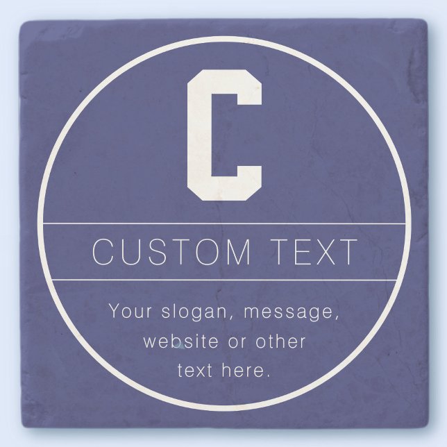 Unique Name & Monogram Template | Navy Blue Stone Coaster (Creator Uploaded)