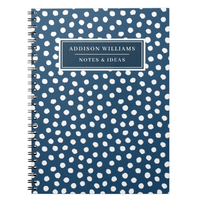 Unique Name Navy Blue White Dots Custom Notebook (Front)