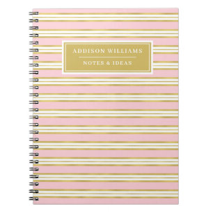 Unique Name Pink Gold Stripe Pattern Customised Notebook