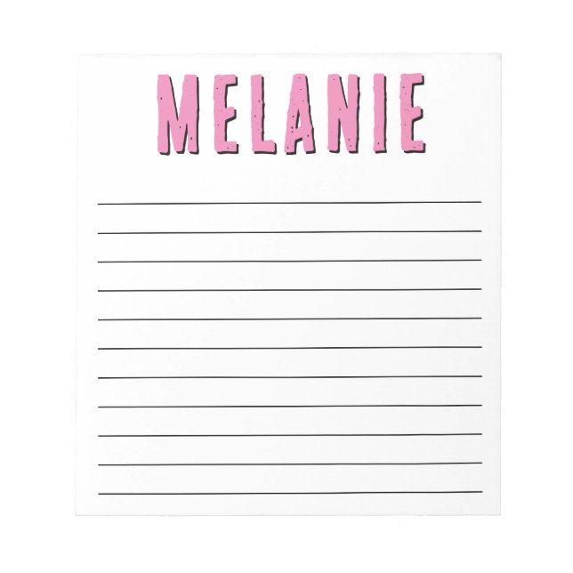 Unique Name Template Pink and Black Lined Notepad (Front)