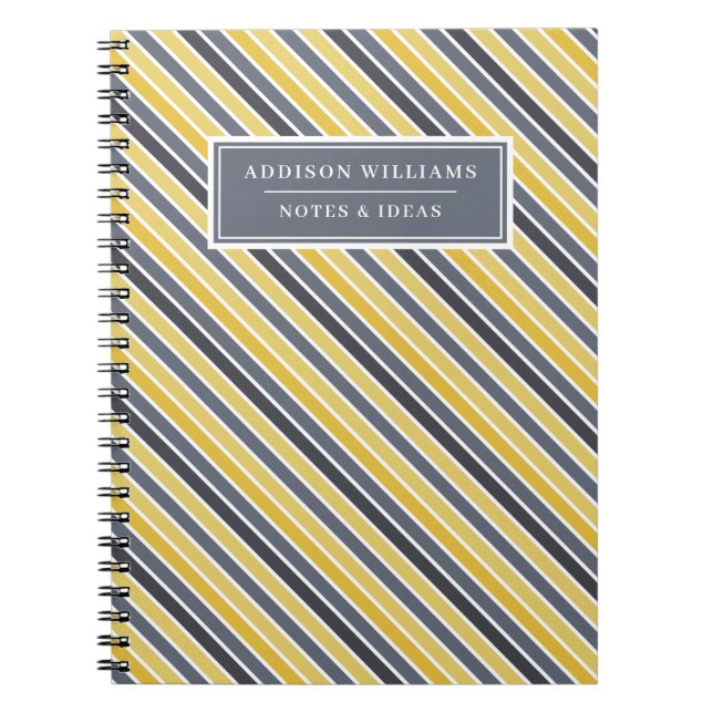 Unique Name Yellow Grey Stripe Custom Notebook (Front)